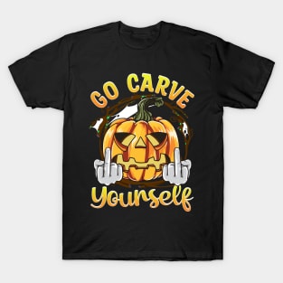 Funny Carved Pumpkin Men Women Funny Halloween T-Shirt